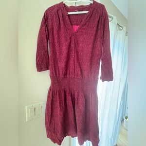 Prana Fuchsia Leaf Pattern Drop Waste Dress